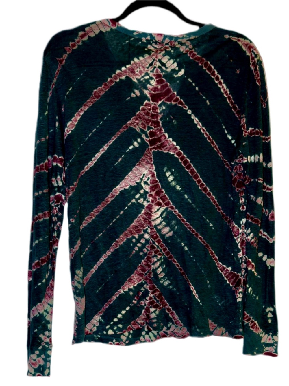 YOUNG FABULOUS & BROKE YFB 100% Linen Teal Purple Tie Dye Stretch Pullover S M - Picture 7 of 9